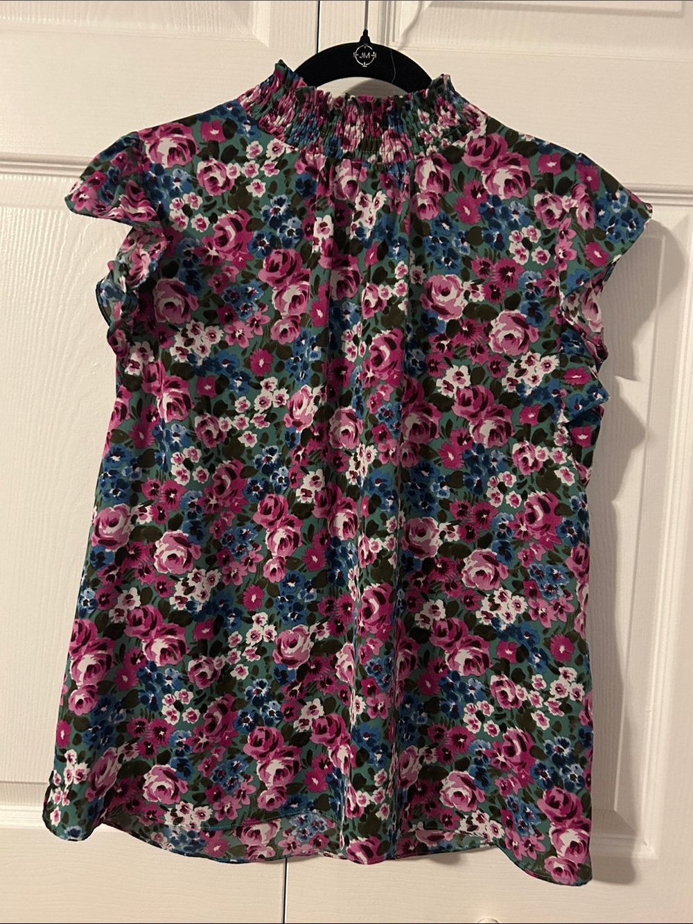 Woman’s Pink Floral Smocked Neck Top Size S